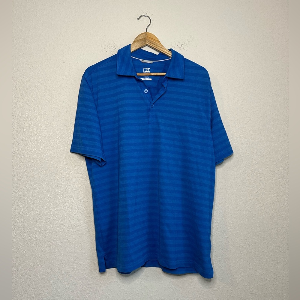Cutter & Buck Men's Blue Striped Golf Polo Shirt Size Medium
